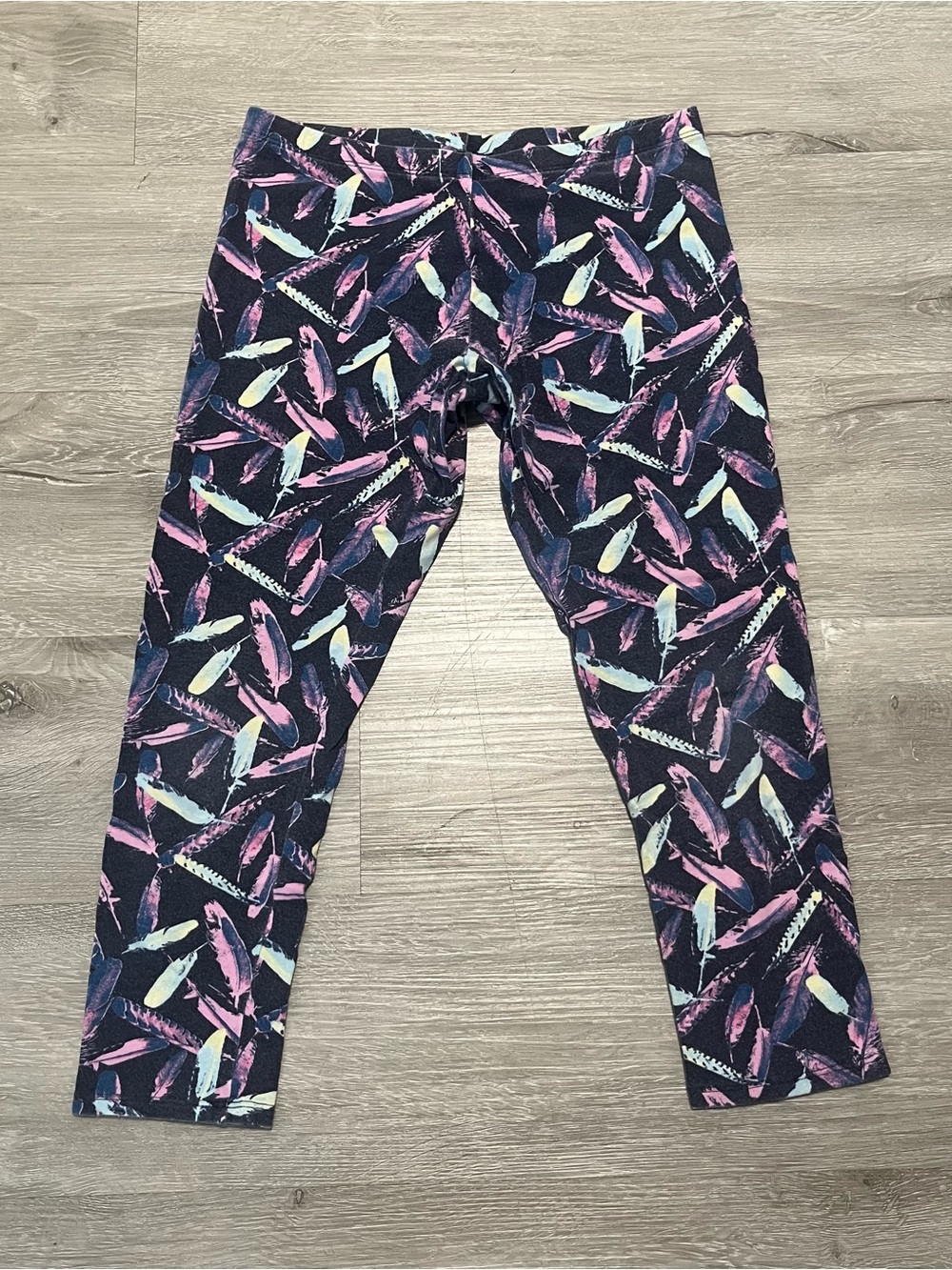 Faded Glory Navy Feather-Print Girls' Leggings with Pink & Mint Accents